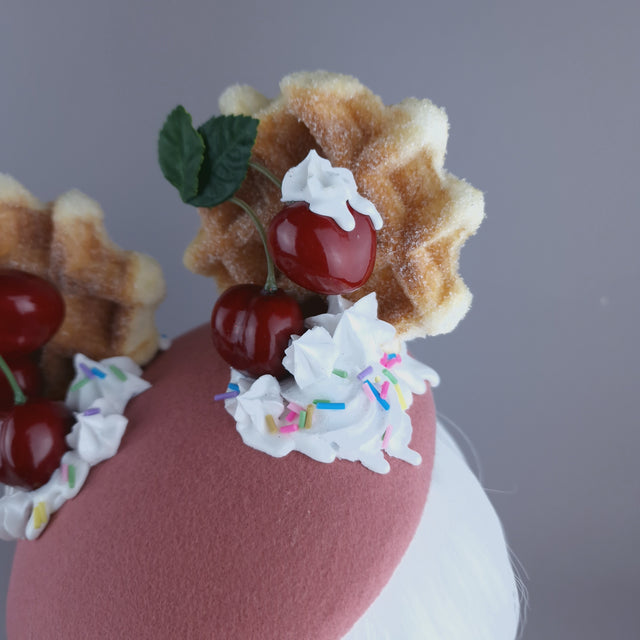"Mon Vilain" Cherries & Cream Waffle Ear Food Fascinator Hat