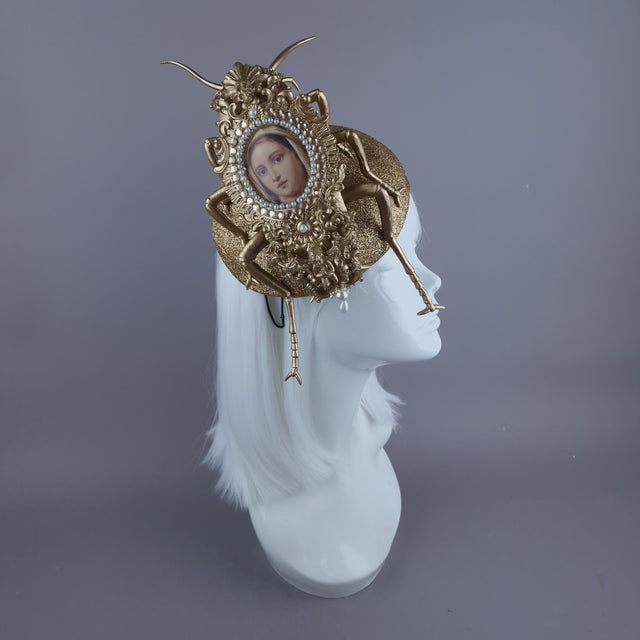 "Worship" Giant Filigree Gold & Pearl Cockroach Fascinator Hat