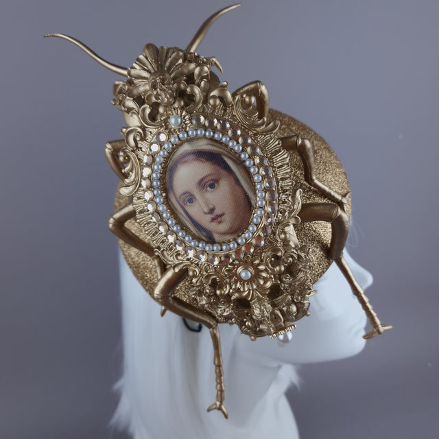 "Worship" Giant Filigree Gold & Pearl Cockroach Fascinator Hat