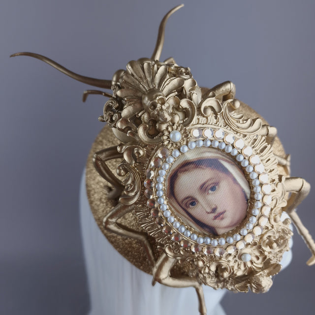 "Worship" Giant Filigree Gold & Pearl Cockroach Fascinator Hat
