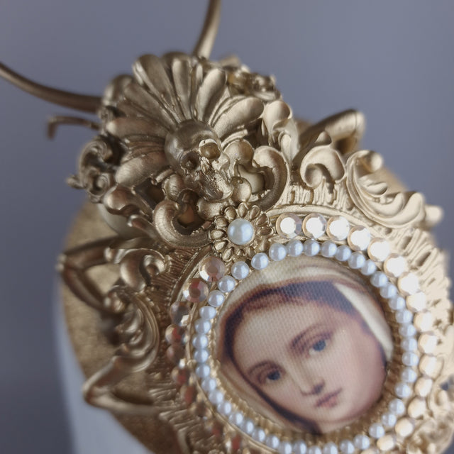 "Worship" Giant Filigree Gold & Pearl Cockroach Fascinator Hat