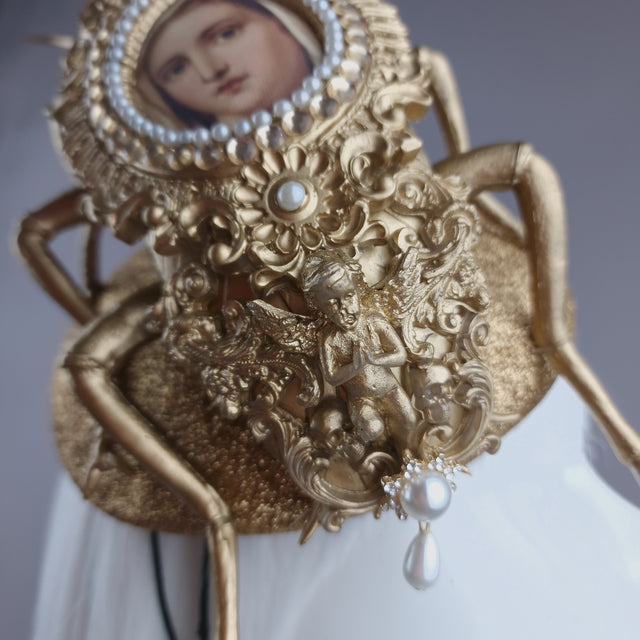 "Worship" Giant Filigree Gold & Pearl Cockroach Fascinator Hat