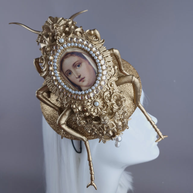 "Worship" Giant Filigree Gold & Pearl Cockroach Fascinator Hat