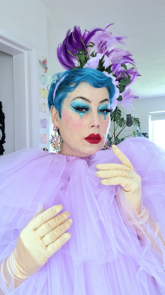 "Aniela" Purple Rose & Feather Headdress