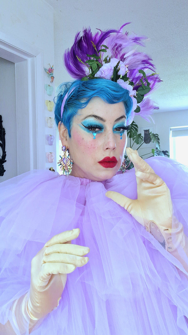 "Aniela" Purple Rose & Feather Headdress