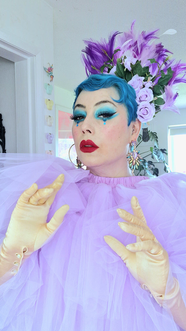 "Aniela" Purple Rose & Feather Headdress