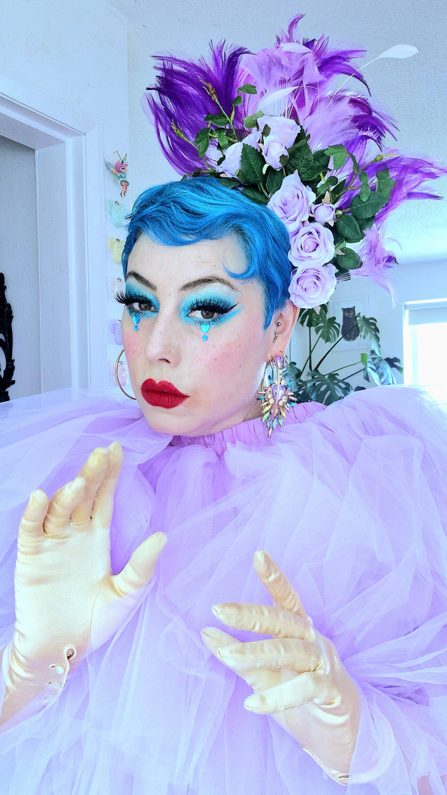 "Aniela" Purple Rose & Feather Headdress