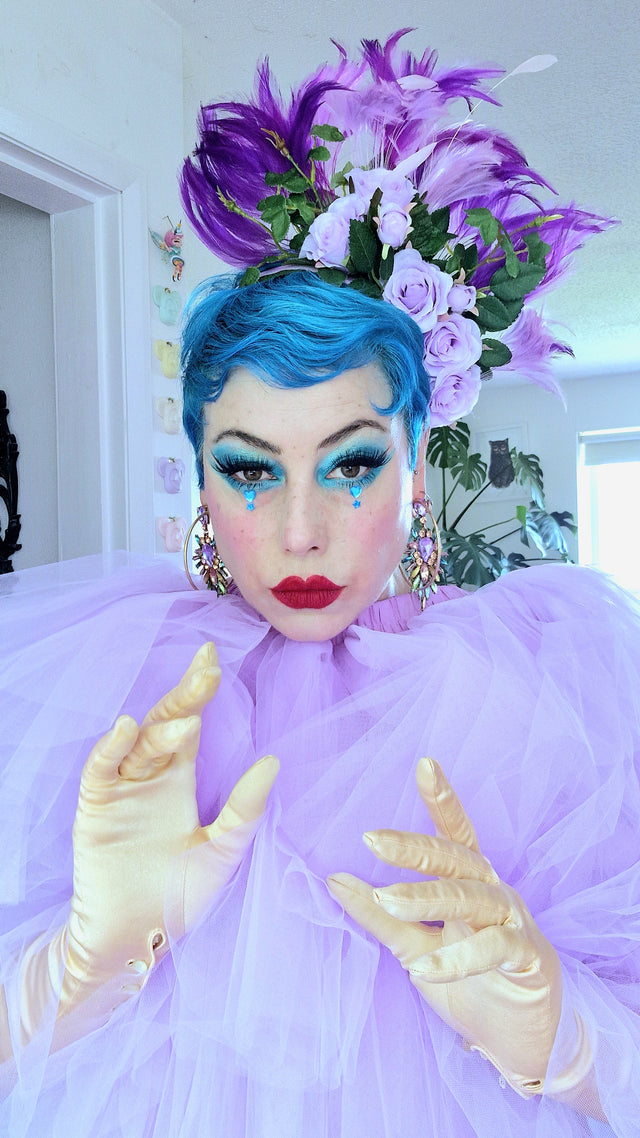 "Aniela" Purple Rose & Feather Headdress