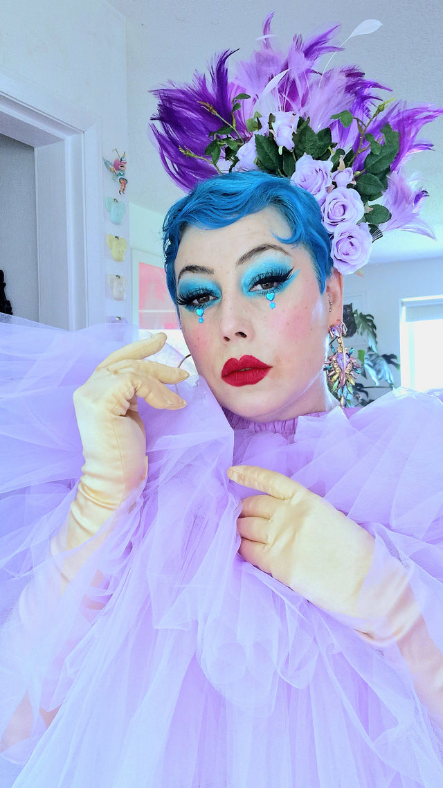 "Aniela" Purple Rose & Feather Headdress