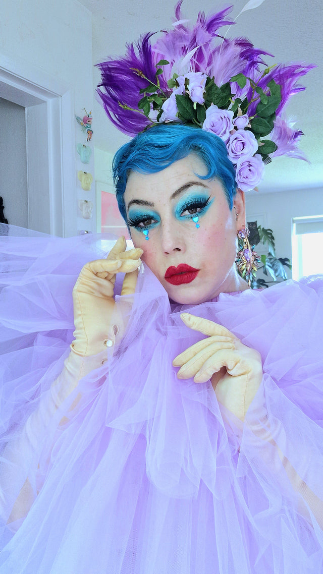 "Aniela" Purple Rose & Feather Headdress