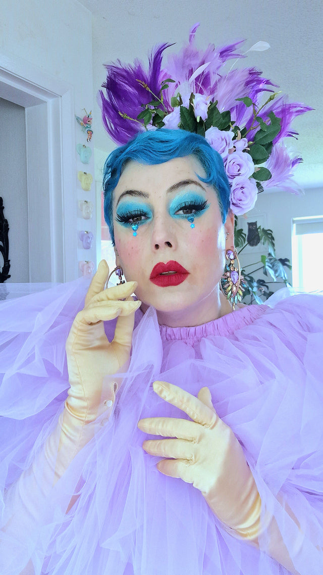 "Aniela" Purple Rose & Feather Headdress