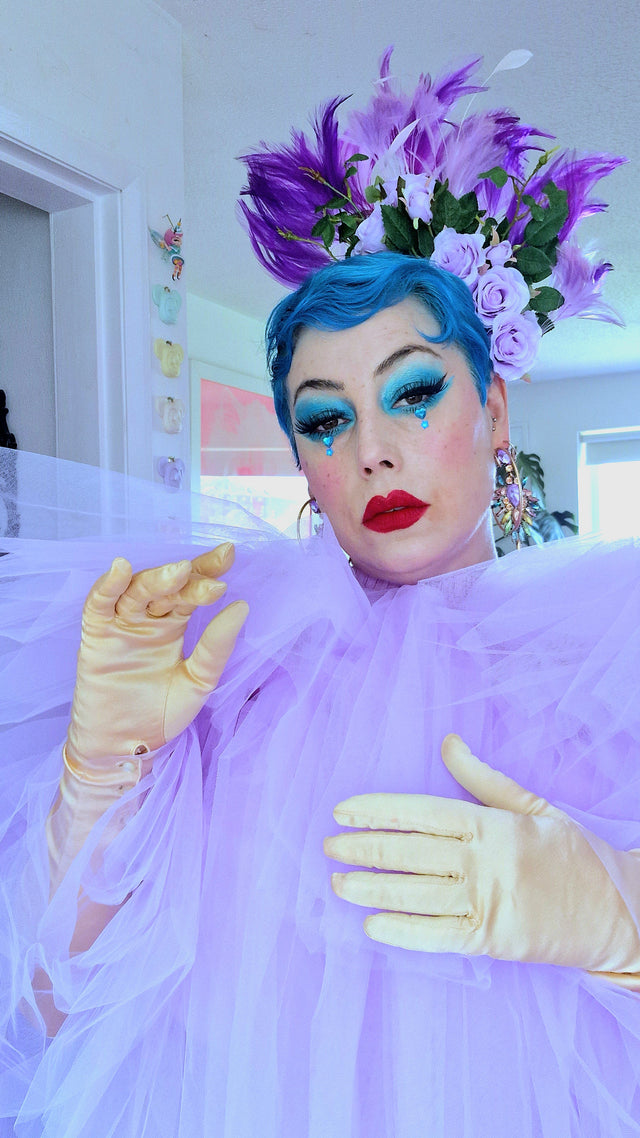 "Aniela" Purple Rose & Feather Headdress