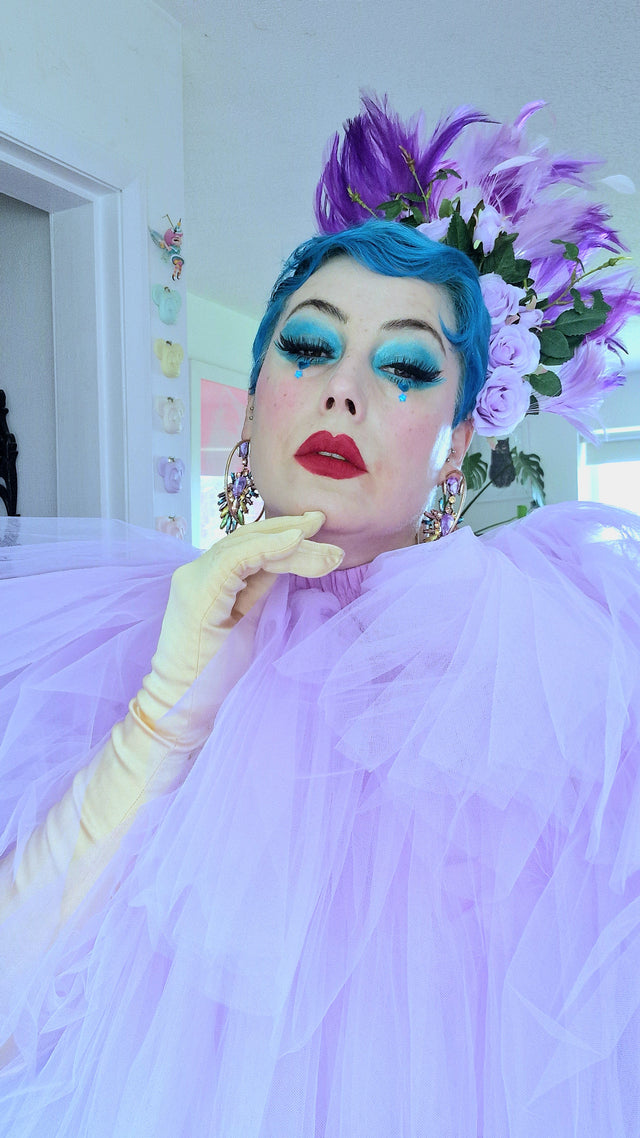 "Aniela" Purple Rose & Feather Headdress