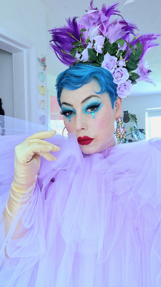 "Aniela" Purple Rose & Feather Headdress