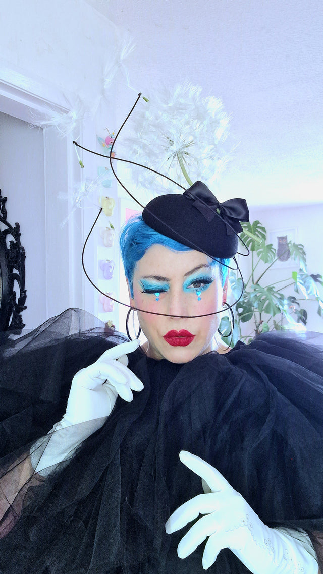 "Dandi-licious" Dandelion & Bow Black Fascinator Hat