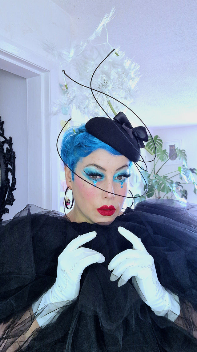 "Dandi-licious" Dandelion & Bow Black Fascinator Hat