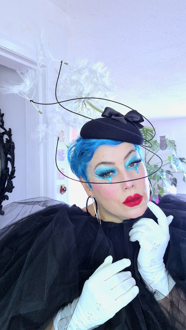 "Dandi-licious" Dandelion & Bow Black Fascinator Hat