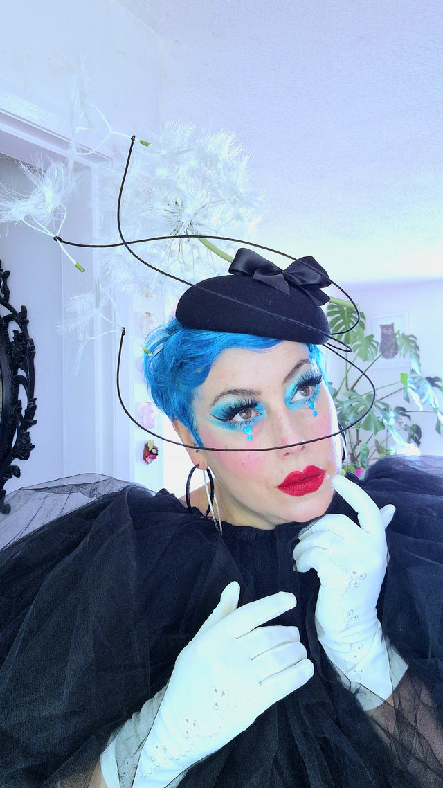 "Dandi-licious" Dandelion & Bow Black Fascinator Hat