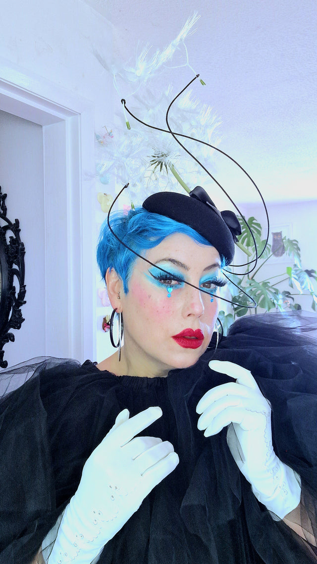 "Dandi-licious" Dandelion & Bow Black Fascinator Hat