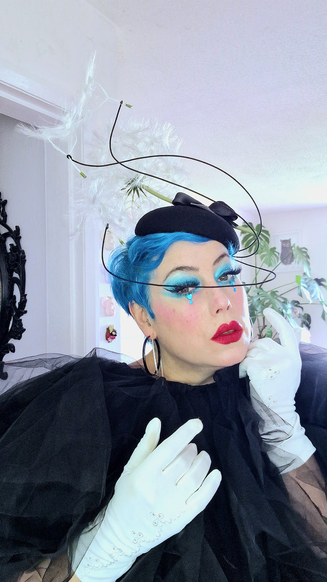 "Dandi-licious" Dandelion & Bow Black Fascinator Hat