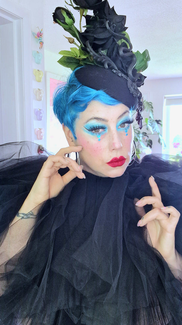 "Asura" Black Roses, Snake & Filigree Fascinator Hat