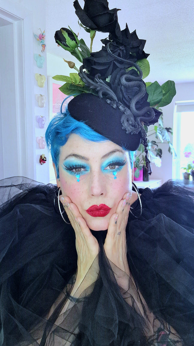 "Asura" Black Roses, Snake & Filigree Fascinator Hat