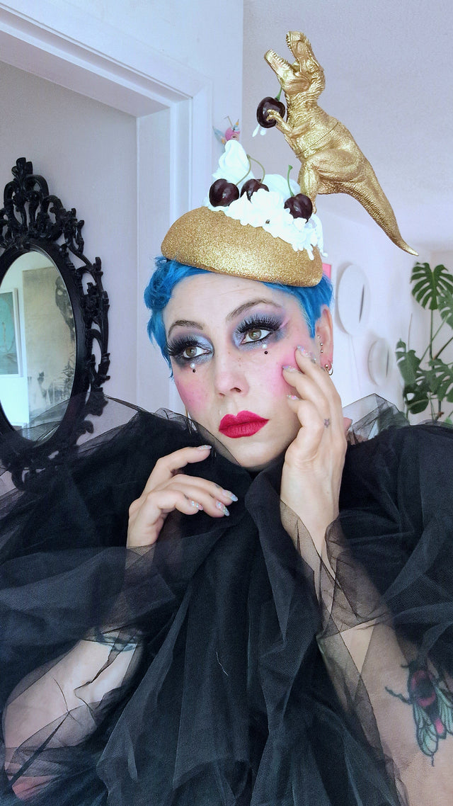 "Chomp" Dinosaur Cherries & Cream Fascinator Hat