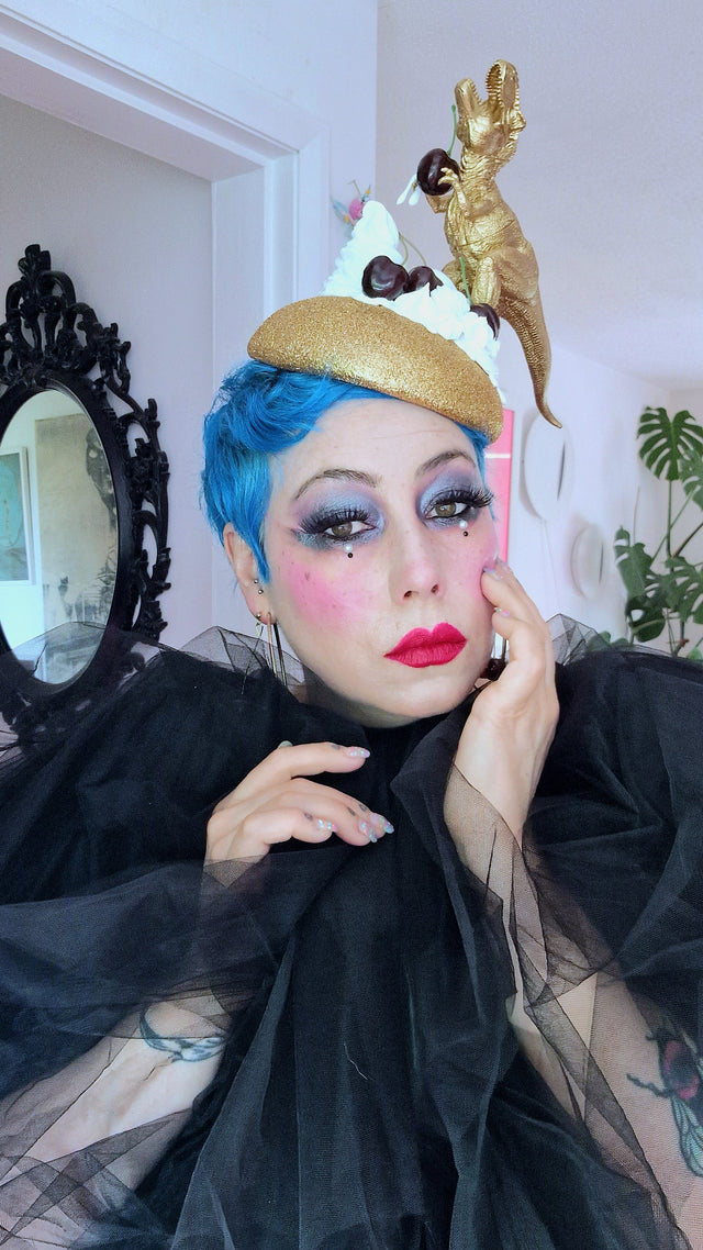 "Chomp" Dinosaur Cherries & Cream Fascinator Hat