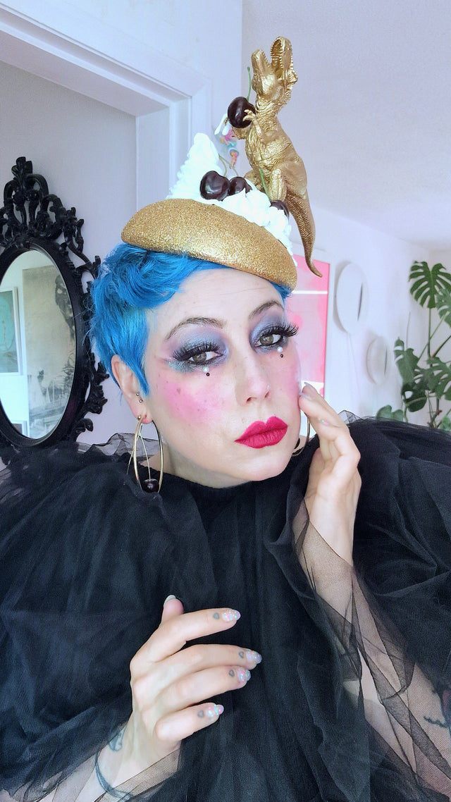 "Chomp" Dinosaur Cherries & Cream Fascinator Hat