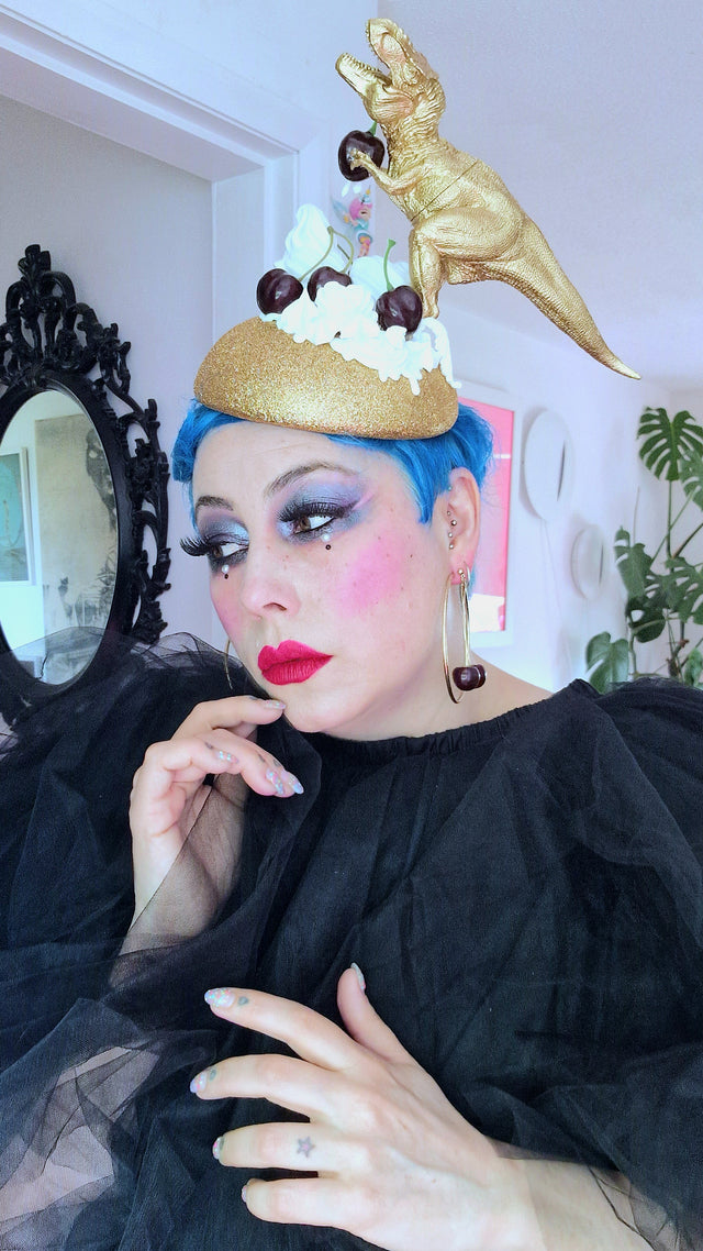 "Chomp" Dinosaur Cherries & Cream Fascinator Hat