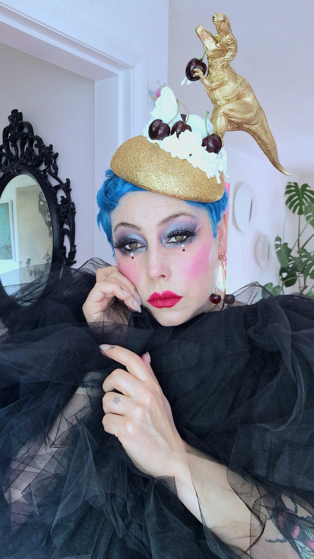 "Chomp" Dinosaur Cherries & Cream Fascinator Hat