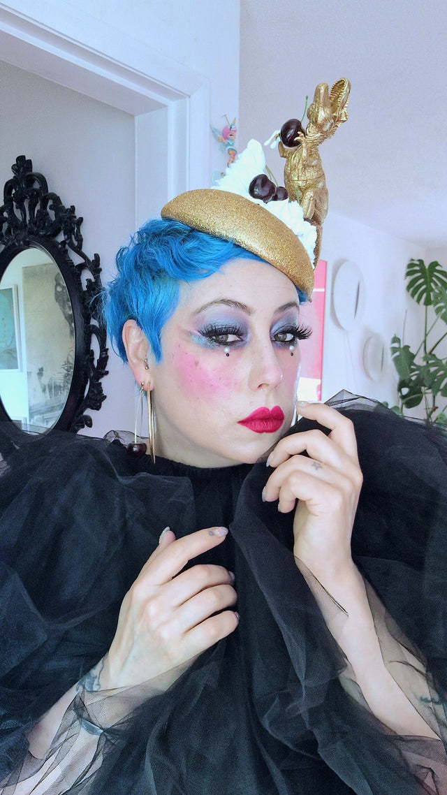 "Chomp" Dinosaur Cherries & Cream Fascinator Hat