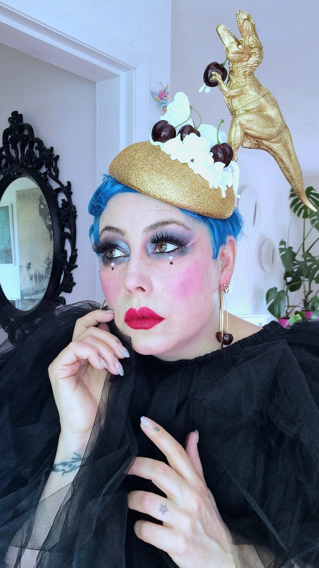 "Chomp" Dinosaur Cherries & Cream Fascinator Hat