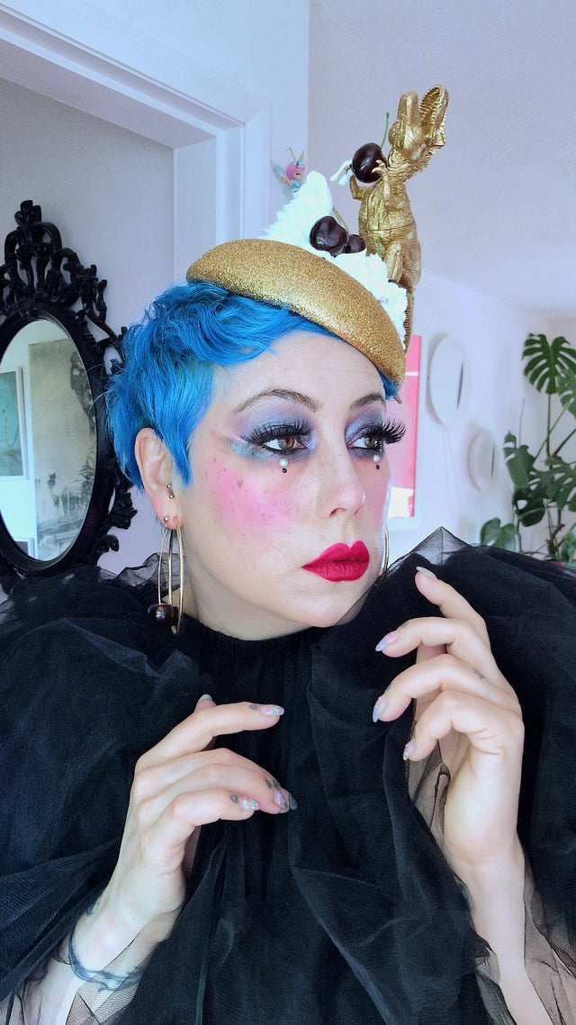 "Chomp" Dinosaur Cherries & Cream Fascinator Hat