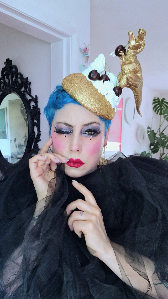 "Chomp" Dinosaur Cherries & Cream Fascinator Hat