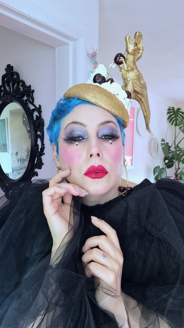 "Chomp" Dinosaur Cherries & Cream Fascinator Hat