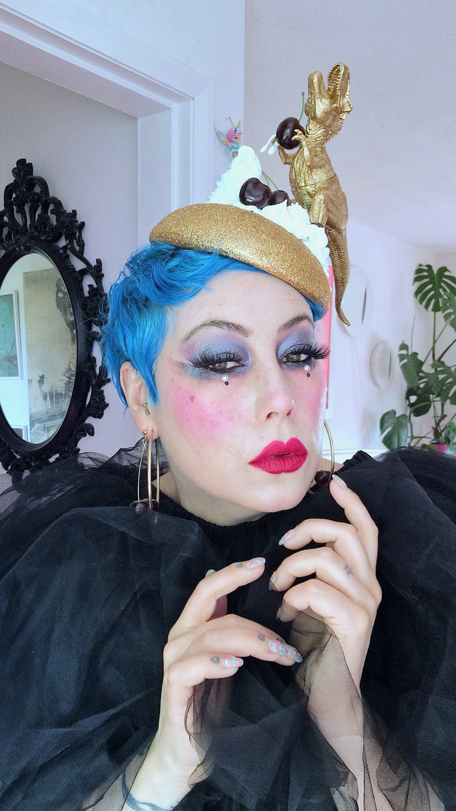 "Chomp" Dinosaur Cherries & Cream Fascinator Hat