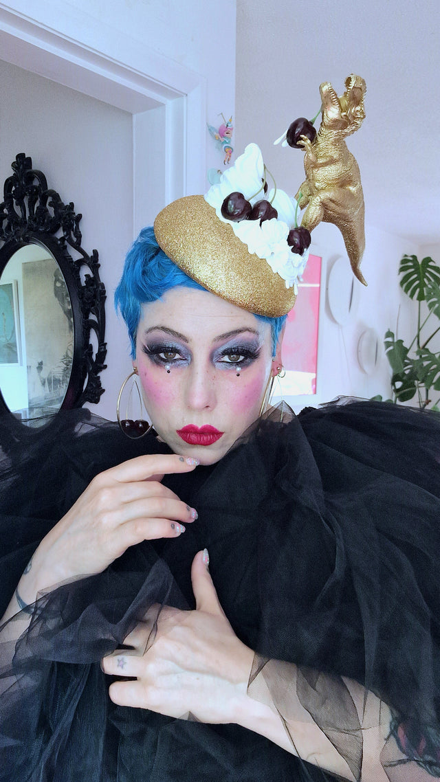 "Chomp" Dinosaur Cherries & Cream Fascinator Hat