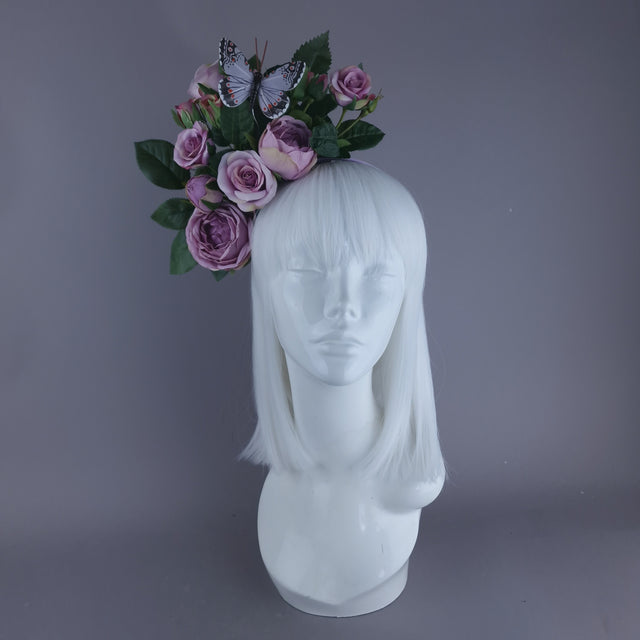 "Oria" Light Purple Roses & Butterfly Flower Crown