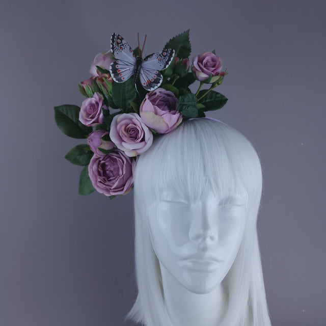 "Oria" Light Purple Roses & Butterfly Flower Crown