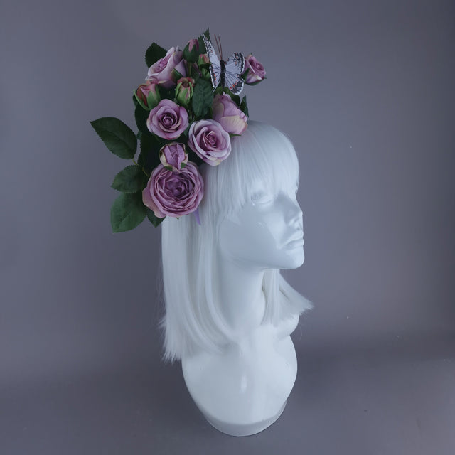 "Oria" Light Purple Roses & Butterfly Flower Crown