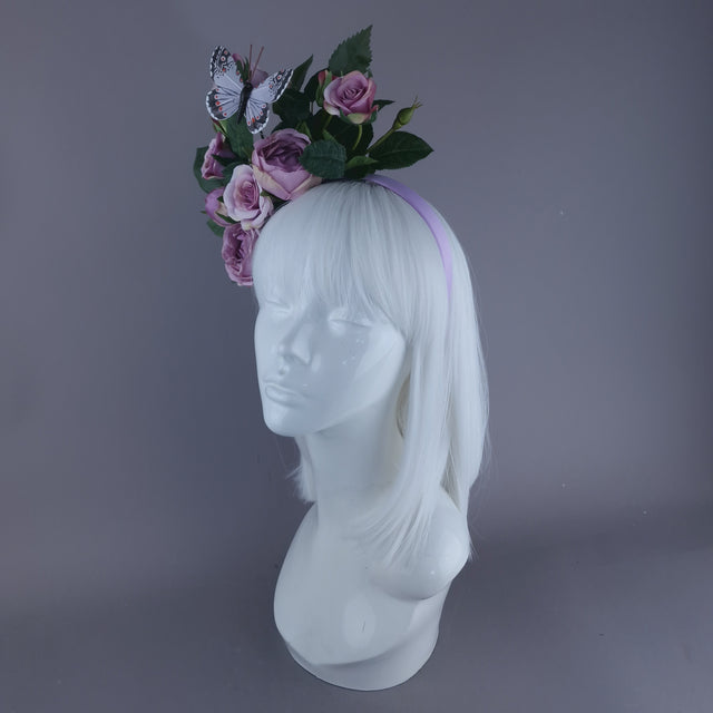 "Oria" Light Purple Roses & Butterfly Flower Crown