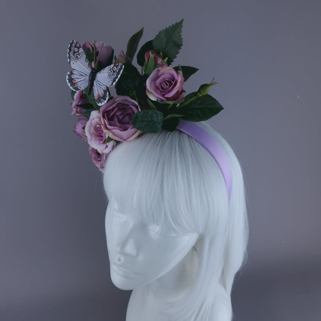 "Oria" Light Purple Roses & Butterfly Flower Crown