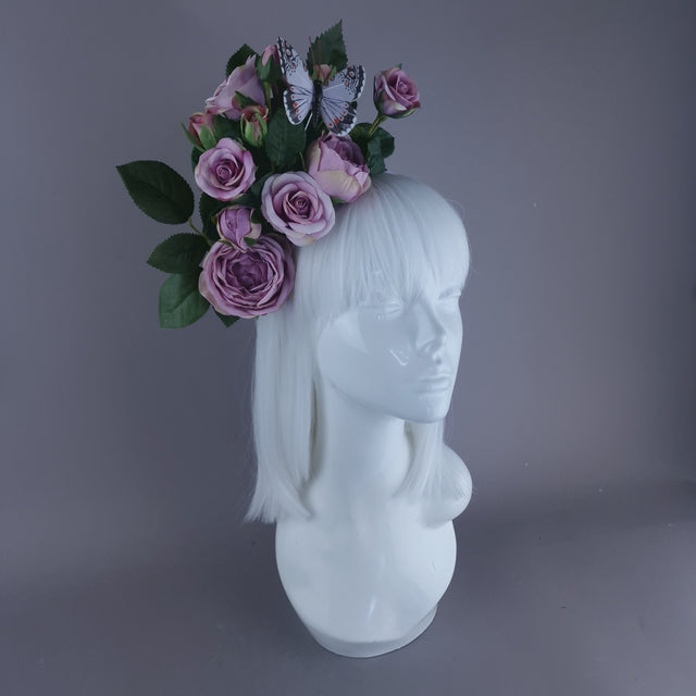 "Oria" Light Purple Roses & Butterfly Flower Crown