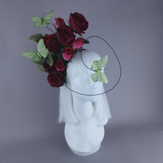 "Palila" Plum Pink Rose & Butterfly Headdress