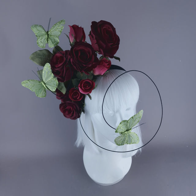 "Palila" Plum Pink Rose & Butterfly Headdress