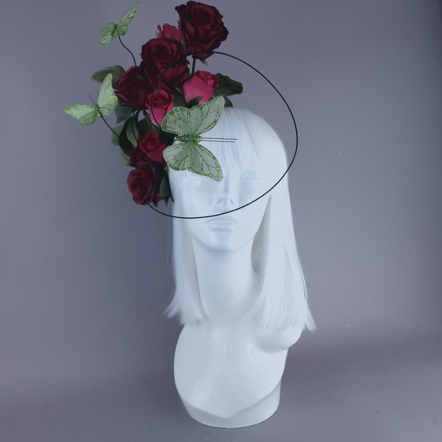 "Palila" Plum Pink Rose & Butterfly Headdress
