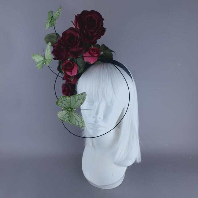 "Palila" Plum Pink Rose & Butterfly Headdress