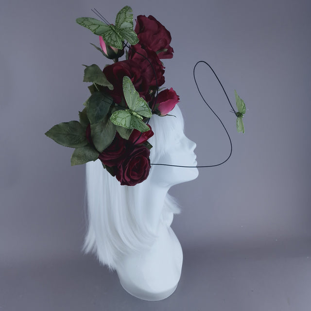 "Palila" Plum Pink Rose & Butterfly Headdress