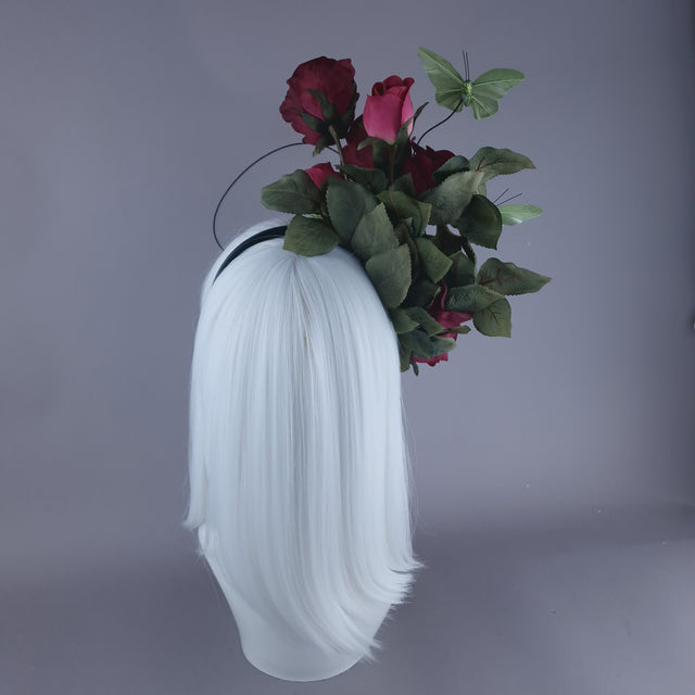"Palila" Plum Pink Rose & Butterfly Headdress